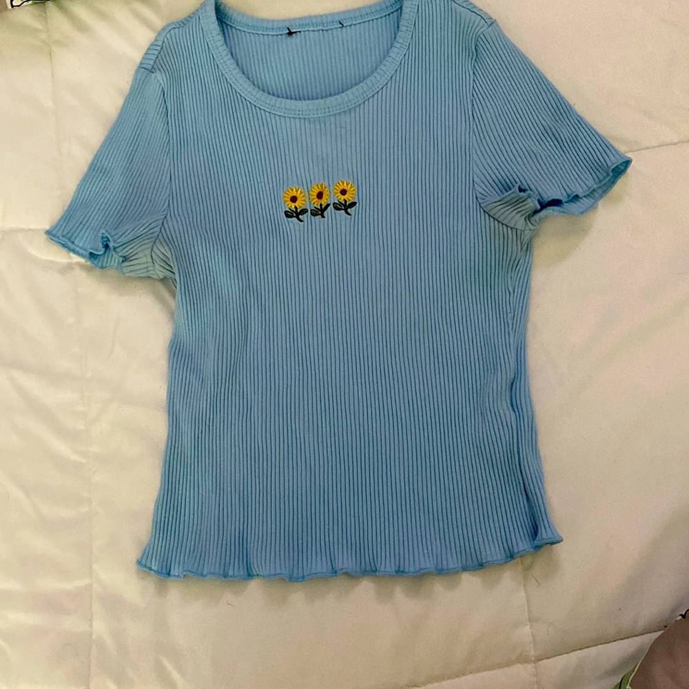 Womens Shein Sunflower Blue Crop Top